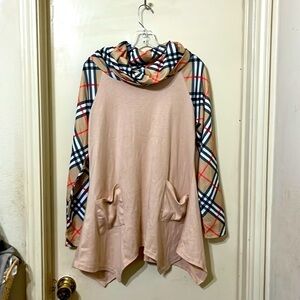 Long Sleeve Cowl Neck Asymmetrical Hem Casual Pullover Tunic Tops with Pockets